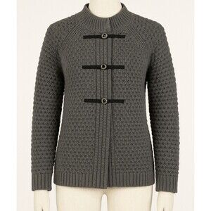 J.McLaughlin Merino Wool Gray Knit Cardigan Sweater L Toggle Closure Minimalist